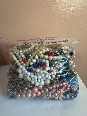 Junk Jewelry Lot for Crafting Jewelry Making Broken Beads Necklaces Pins 5 lbs